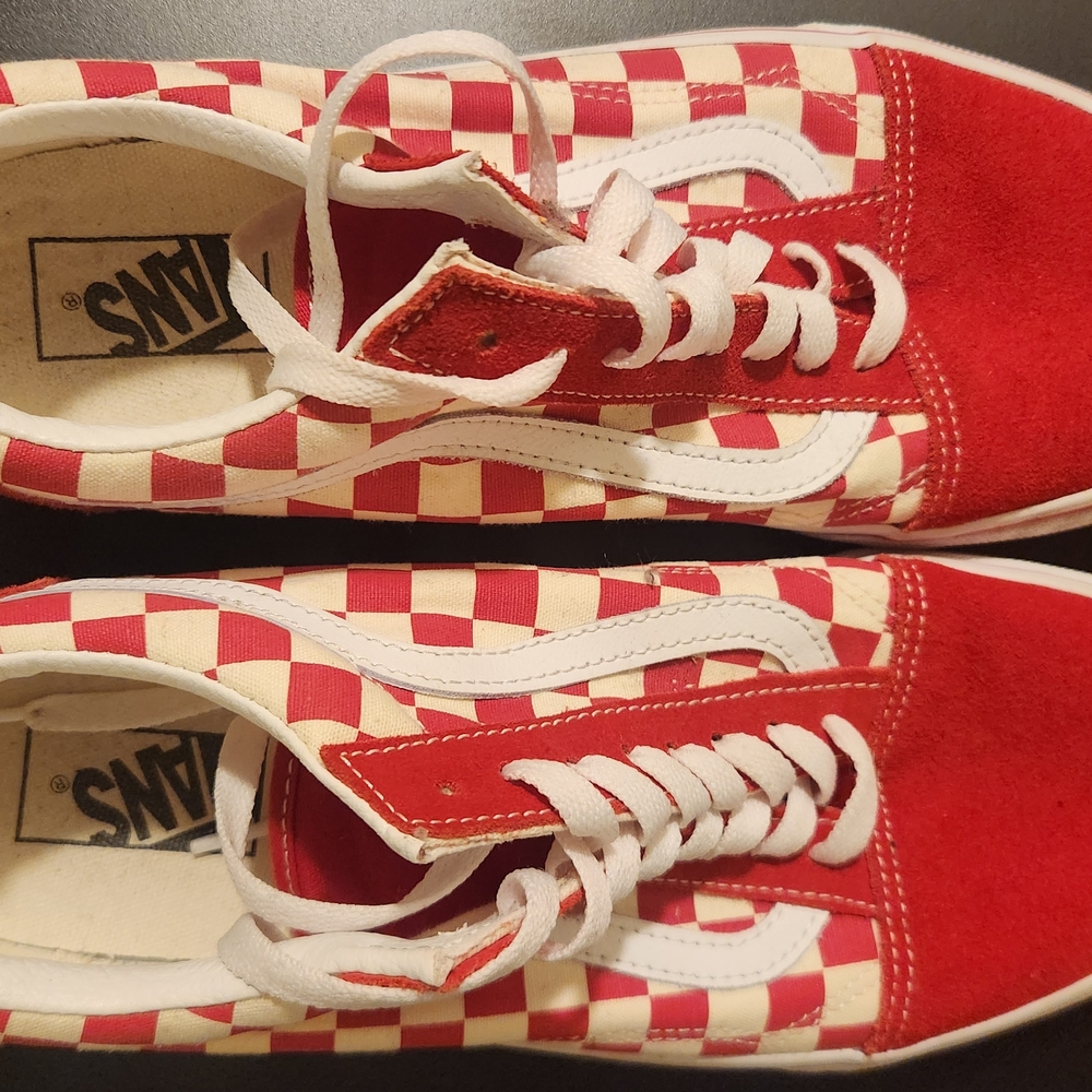 Vans Red and Cream Checkered Sneakers